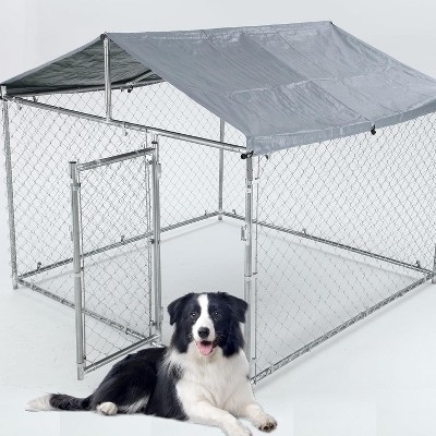 Dog House,Outdoor Dog Kennel for Large Dog,Heavy Duty Galvanized Steel Dog Enclosure with Waterproof Cover/Safe Lock for Rabbits Chicken Cat
