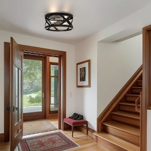 DORESshop 11.8 in.2-Light Industrial Black and Bras Flush Mount Metal Modern Ceiling Light Fixture with E26 Base,Bulb Not Included - 1 of 4