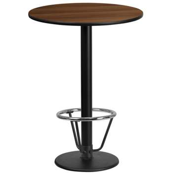 Flash Furniture 24'' Round Walnut Laminate Table Top with 18'' Round Bar Height Table Base and Foot Ring