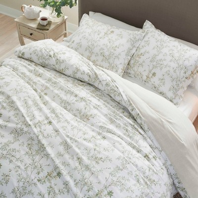 Lindy Green Floral Cotton Full/Queen Duvet Cover Set