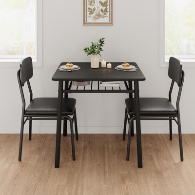 Homhougo 3-Piece Dining Table Set for 2 with Storage Rack, Wood Kitchen Table with Upholstered Chairs Set of 2