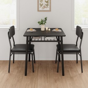 Homhougo 3-Piece Dining Table Set for 2 with Storage Rack, Wood Kitchen Table with Upholstered Chairs Set of 2 - 1 of 4