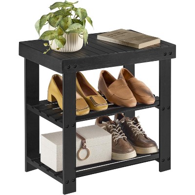 3-Tier Bamboo Shoe Rack Bench - Supports 286lbs, Natural Wood Storage Organizer for Entryway, Bathroom, and Bedroom