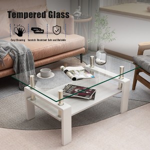 MAYEERTY Rectangle Coffee Table, Tempered Glass Tabletop with MDF Layer, Modern Table for Living Room , Transparent Glass - 1 of 4