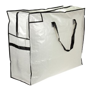 MightyStor Storage Tote Bag, Large, Extra-Durable PE Canvas with 4 Handles, Tear Resistant, Strong Zipper, White and Black - 1 of 3