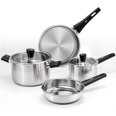 BRINJOY 6-Piece Stainless Steel Cookware Set with Glass Lids - Non-Toxic, Induction Compatible, Dishwasher Safe