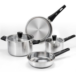 BRINJOY 6-Piece Stainless Steel Cookware Set with Glass Lids - Non-Toxic, Induction Compatible, Dishwasher Safe - 1 of 4