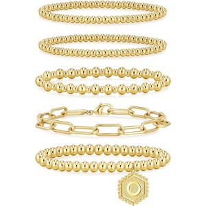 adoyi Gold Bracelets for Women Waterproof, 14K Gold Plated Beaded Strand Bead Ball Bracelets stack - 1 of 4