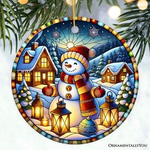 Enchanting Snowman with Cozy Lantern in Winter Village Ceramic Ornament for Decor and Gift| OrnamentallyYou - 1 of 4
