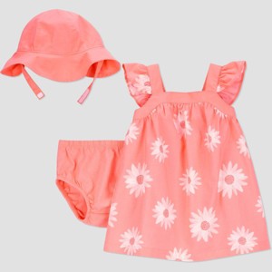Carter's Just One You®️ Baby Girls' Coral Floral Dress with Hat Set - White - 1 of 4