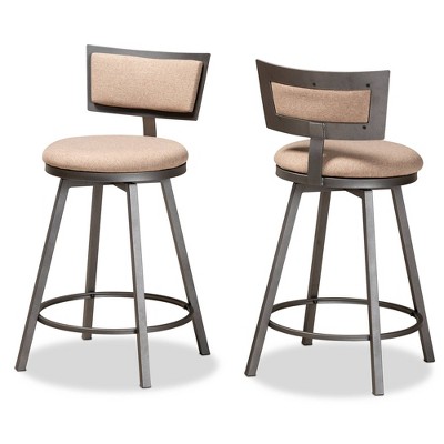 2pc Danson Metal Swivel Pub Barstool Set Gray/Brown - Baxton Studio