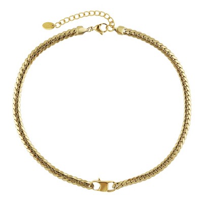 Slate by Rebl Flat Cuban Chain Necklace  18K Gold Plated Stainless Steel with 6mm Wide Chain