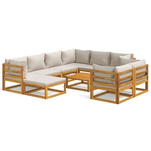vidaXL Outdoor Patio Lounge Set - 10 Piece with Light Gray Cushions, Solid Acacia Wood, Versatile Modular Design, Ideal for Garden, Deck, Patio - 1 of 4