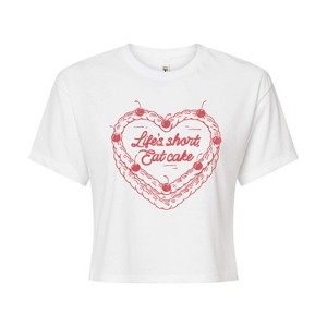 Women's - Instant Message - Eat Cake Heart Cropped Graphic T-Shirt - 1 of 4