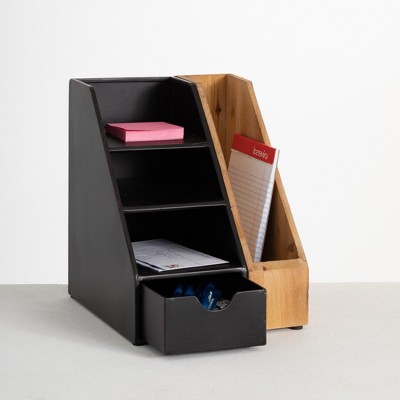 Sullivans Upright Triple File Folder and Storage Desk Organizer 11"H Black