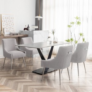 SEYNAR Modern Velvet Pleated Finish Back Dining Chair Set of 4 with Rear Handle - 1 of 4