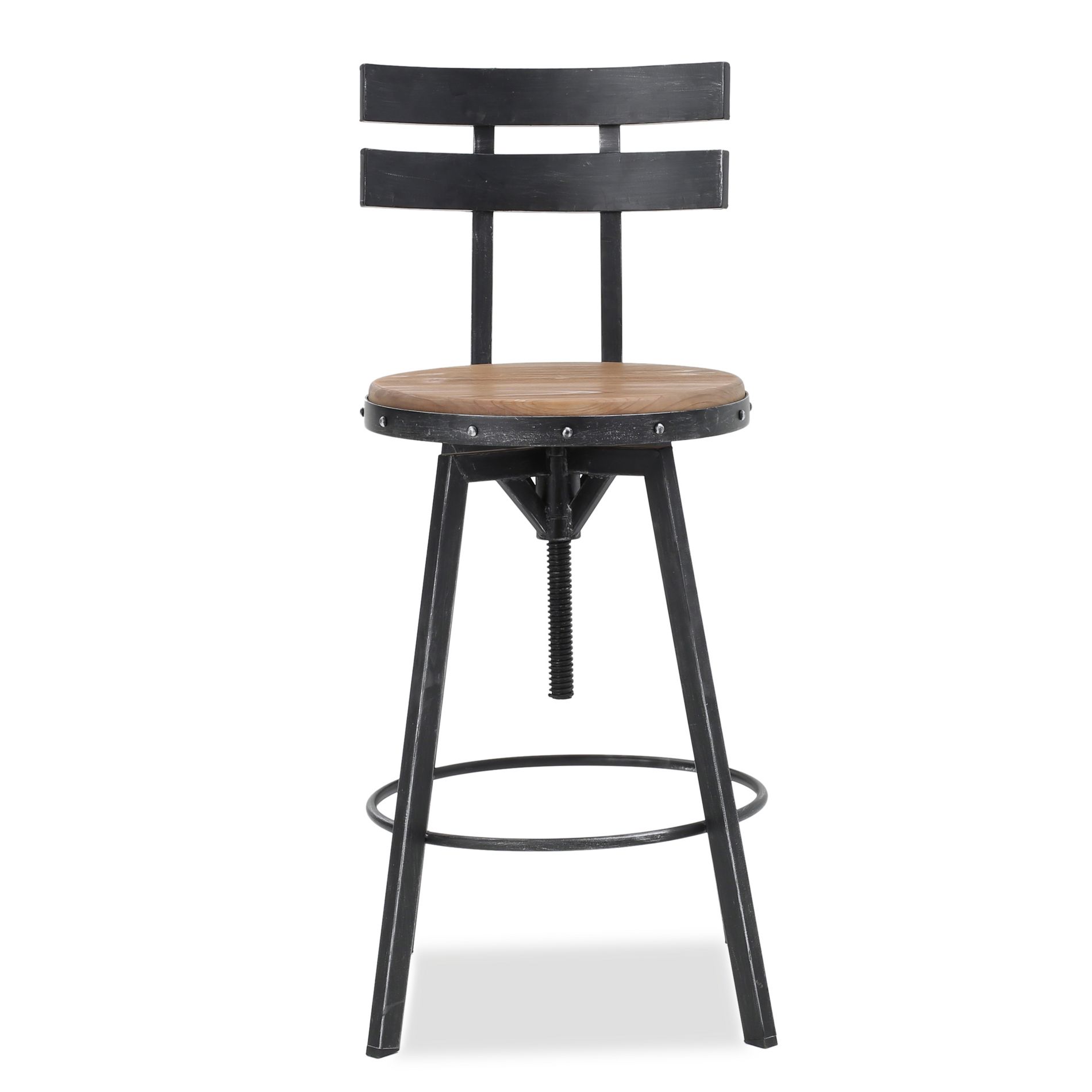 Christopher Knight Home Jutte Smooth Back Barstool Black Brush Silver: Iron Frame, Adjustable Height 26"-32.5"