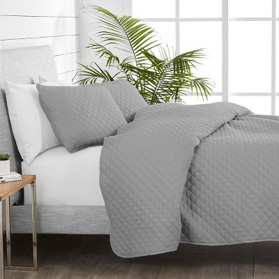 Light Grey Diamond Stitched Microfiber Full Quilt Set