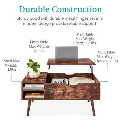 Brown Mid-Century Modern Lift-Top Coffee Table with Storage