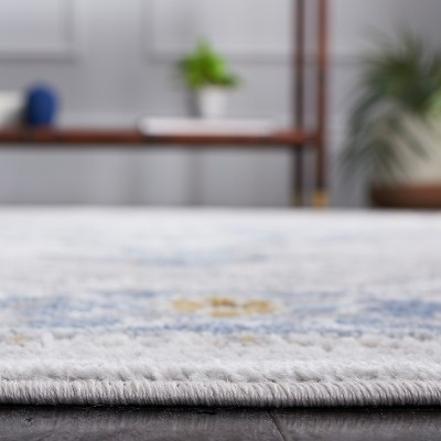 Palma Blue and Gray Round Oriental Synthetic Rug