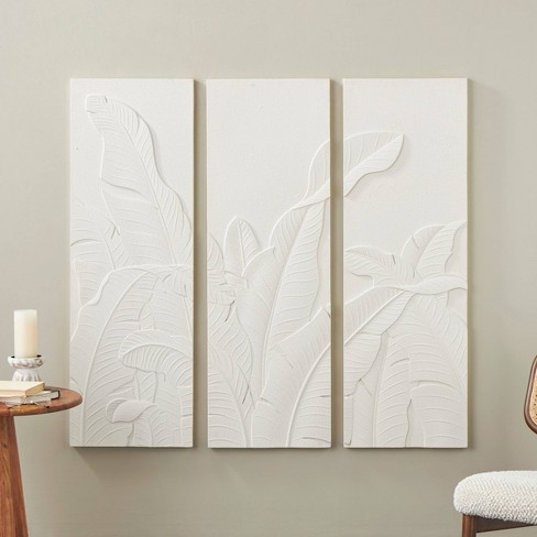 Olivia & May Set Of 3 Wood Leaf Dimensional Relief Wall Decors Cream ...