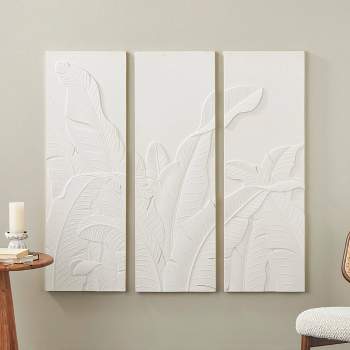 Olivia & May Set of 3 Wood Leaf Dimensional Relief Wall Decors with Sandstone Texture Cream