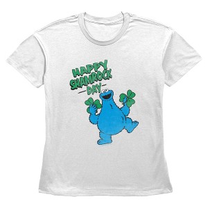 Women's Sesame Street Happy Shamrock Day Cookie Monster T-Shirt - 1 of 3