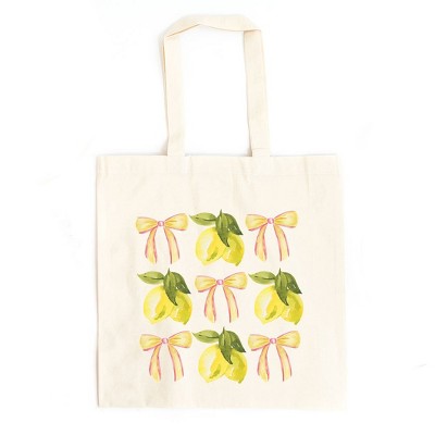 City Creek Prints Coquette Lemon Bow Chart Canvas Tote Bag - 15x16 - Natural