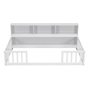 YOOCOZZ Twin Size Wood Floor Bed with Bedside Bookcase and Shelves - 1 of 4
