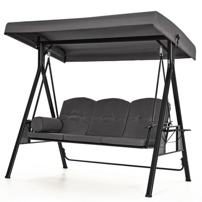Pamapic 3-Person Metal Patio Swing with Canopy and Cushions