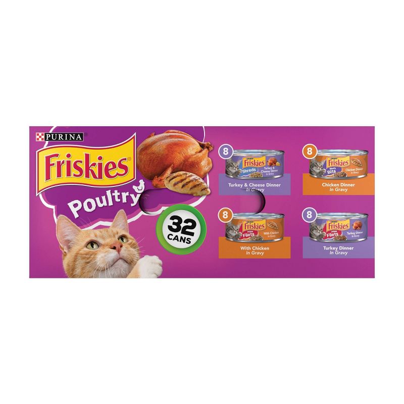 Purina Friskies Shreds, Meaty Bits &#38; Prime Filets with Chicken, Turkey and Cheese Flavor Wet Cat Food - 5.5oz/32ct Variety Pack, 1 of 9