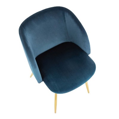 Mid-Century Blue Velvet Upholstered Arm Chair with Metal Legs