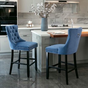 Resenkos Counter Bar Stools, Counter Stool,Upholstered Barstools with Button Tufted Decoration and Wooden Legs, Set of 2 (Blue) - 1 of 4