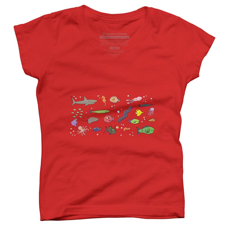 Girl's Design By Humans Funny sea creatures cartoon illustration By thefrogfactory T-Shirt, 1 of 5