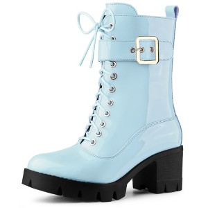 Allegra K Women's Zip Platform Lace Up Round Toe Chunky Heel Combat Boots - 1 of 4