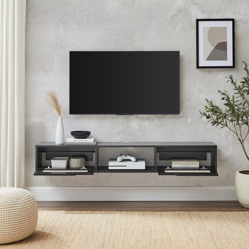 Modern Boho Floating TV Stand for TVs up to 65" with Rattan Doors - Saracina Home, 5 of 16