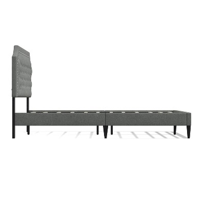 Elegant Stone Queen Upholstered Bed with Tufted Nailhead Headboard