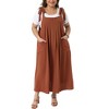 Women's Plus Size Tie Shoulder Strap Pleated Jumper Pinafore Casual Overall Dresses with Pockets - Agnes Orinda - 2 of 4