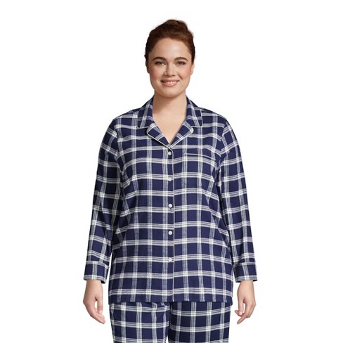 Lands' End Women's Plus Size Long Sleeve Print Flannel Pajama Top - 2x -  Emerald Gulf Field Check