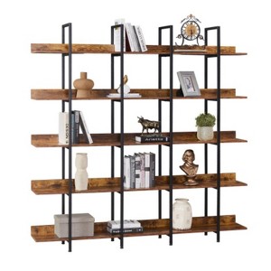 5-Tier Open Vintage Bookshelf, MDF & Steel Construction Brown Book Rack for Living Room Bedroom - 1 of 2