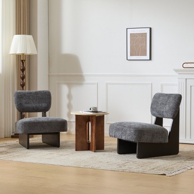 Set of 2 Modern Armless Accent Chairs,Upholstered Lounge Side Chairs with Solid Wood Base,Low Profile Living Room Chairs-Baofuwish