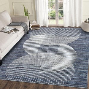Acekool Modern Geometric Area Rug, Washable Non Slip Low Pile Ultra Thin Stain Resistant Carpet for Living Room Bedroom Dining - 1 of 4