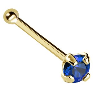 Jewelry Avalanche 22G 14K Gold Ball-end Nose Stud with Blue Sapphire Gemstone - 1 of 2