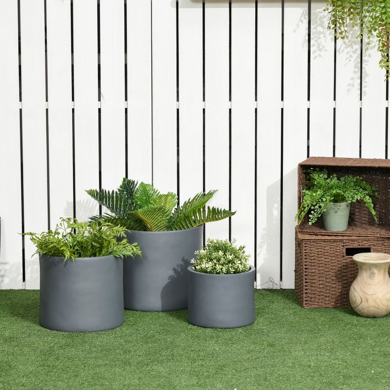 Outsunny 3-Pack Flower Pots, Stackable MgO Planters for Indoor and Outdoor Plants, Entryway, Patio, Yard, Garden Use, 4 of 8