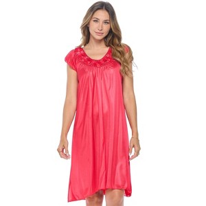 Casual Nights Women's Cap Sleeve Rose Satin Tricot Nightgown - 1 of 4