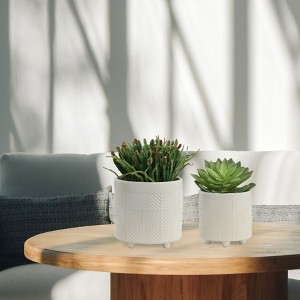 Okak Vintage Ceramic Flower Pot with Drainage Holes & Wood Base Rustic Planter for Indoor/Outdoor, Gardening Gift, 2 Pack(S+M), 6 Colors - 1 of 4