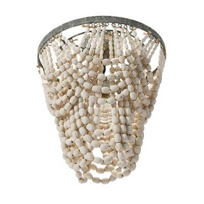 White 2-Tier Draped Wood Bead Semi-Flush Mount Ceiling Light
