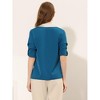 Allegra K Women's Contrast V Neck Collared Roll Up Long Sleeve Chiffon Office Shirt - 3 of 4