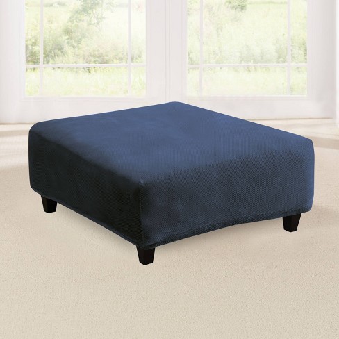 Stretch Pique Square Ottoman Slipcover Navy Sure Fit Target