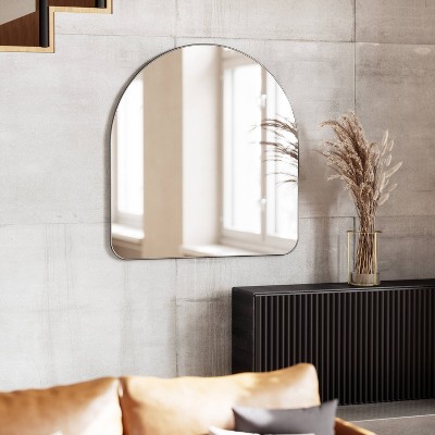 Metallic Titanium Arched Wall Mirror with Thin Rim
